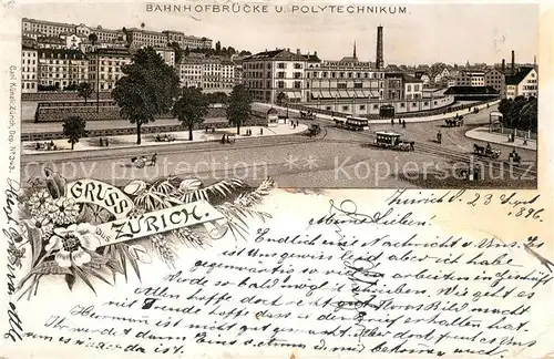 AK / Ansichtskarte Zuerich_ZH Bahnhofbruecke Polytechnikum Pferdebahn Zuerich_ZH