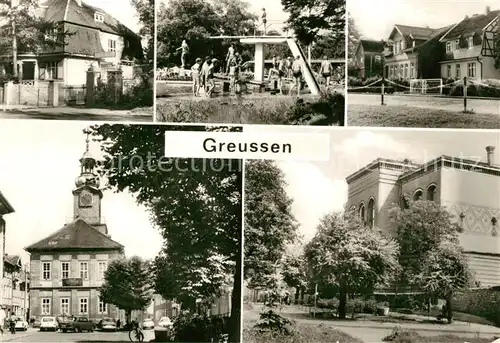 AK / Ansichtskarte Greussen Kinderkrippe Freibad Gaertnerei Rathaus Polytech Oberschule Greussen