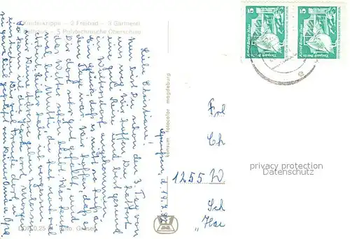 AK / Ansichtskarte Greussen Kinderkrippe Freibad Gaertnerei Rathaus Polytech Oberschule Greussen