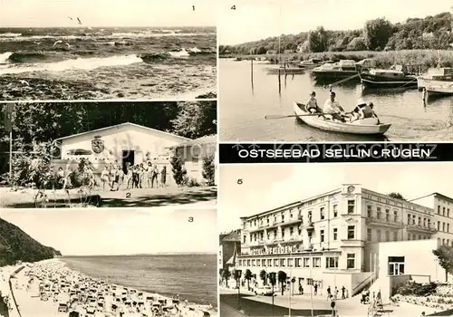 AK / Ansichtskarte Sellin_Ruegen Strand Ferienlager Otto Buchwitz Selliner See Reisebuero der DDR Hotel Frieden Sellin Ruegen