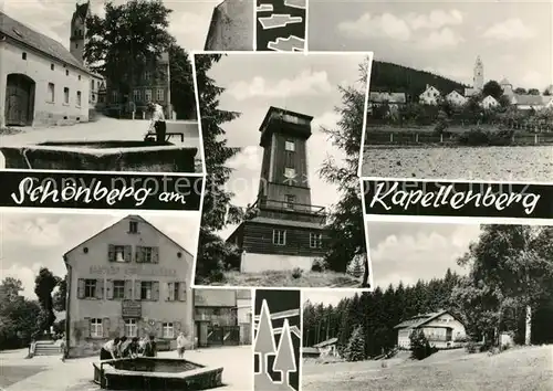 AK / Ansichtskarte Schoenberg_Bad_Brambach Teilansichten Aussichtsturm Brunnen Schoenberg_Bad_Brambach