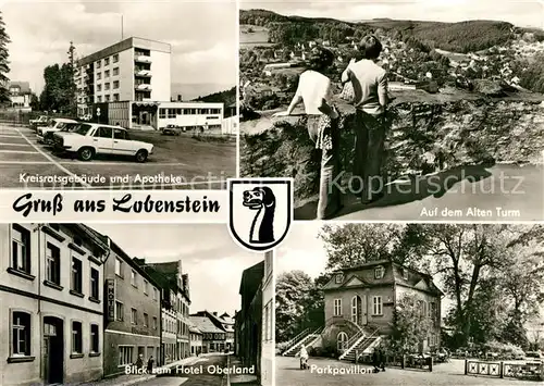 AK / Ansichtskarte Lobenstein_Bad Kreisratsgebaeude Apotheke Auf dem Alten Turm Hotel Oberland Parkpavillon Lobenstein_Bad