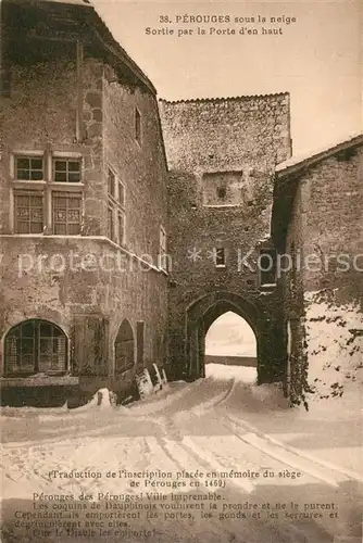 AK / Ansichtskarte Perouges sous la neige Sortie par la Porte den haut Perouges