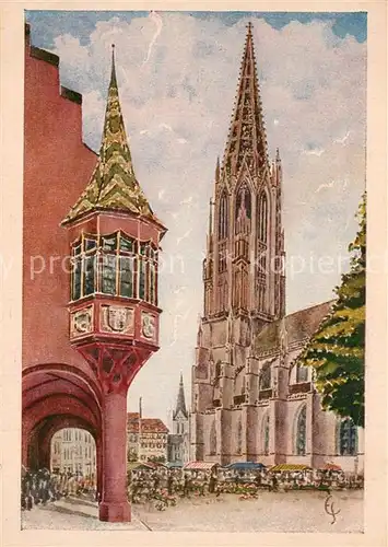AK / Ansichtskarte Freiburg_Breisgau Muenster und Kaufhauserker Freiburg Breisgau