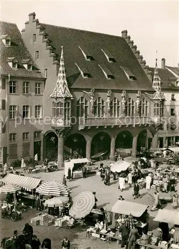 AK / Ansichtskarte Freiburg_Breisgau Markt mit historischem Kaufhaus beim Muenster Freiburg Breisgau