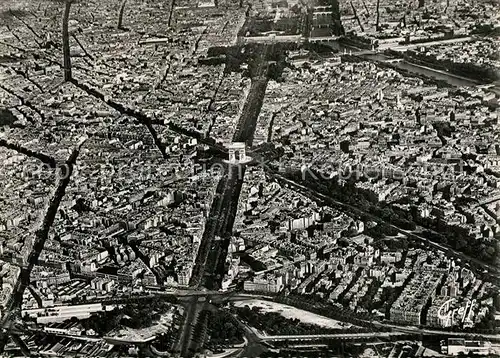 AK / Ansichtskarte Paris Vue aerienne de la Porte Maillot Place et Arc de Triomphe Champs Elysees Place de la Concorde et Palais du Louvre Paris