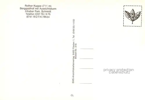 AK / Ansichtskarte Roth_Rhoen Grabfeld Berggasthof Rother Kuppe mit Aussichtsturm Gastraeume Roth Rhoen Grabfeld