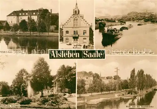 AK / Ansichtskarte Alsleben_Saale FDGB Schule Aktivist Saalepartie Staedt Anlagen Saalebruecke Alsleben_Saale