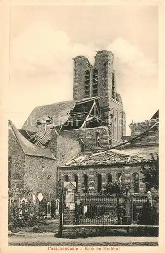 AK / Ansichtskarte Passchendaele_Westflandern Kerk en Kerkhof Kirche in Truemmern 1. Weltkrieg Passchendaele