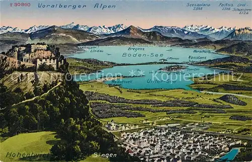 AK / Ansichtskarte Singen_Hohentwiel Panoramakarte mit Burgruine Hohentwiel Singen Hohentwiel