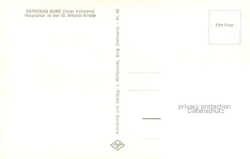 AK / Ansichtskarte Burg_Fehmarn Hauptaltar in der St Nikolai Kirche Burg Fehmarn