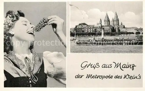 AK / Ansichtskarte Mainz_Rhein Weinkoenigin Dampfer Dom Mainz Rhein