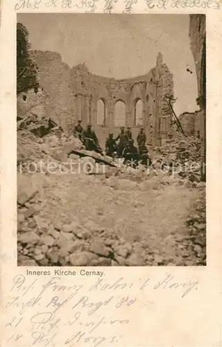 AK / Ansichtskarte Cernay les Reims Inneres Kirche Truemmer 1. Weltkrieg Stempel Cernay les Reims