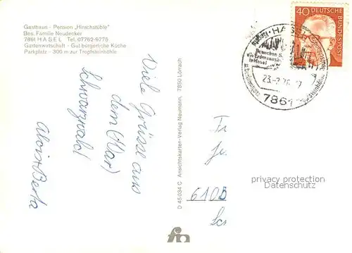 AK / Ansichtskarte Hasel Panorama Schwarzwald Gasthaus Pension Hirschstueble Hasel