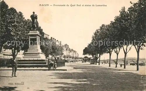 Macon_Saone et Loire Promenade du Quai Sud et statue de Lamartine Macon Saone et Loire