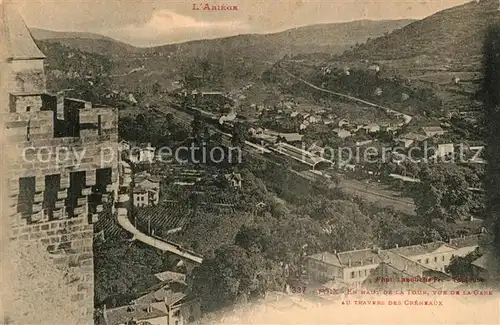 AK / Ansichtskarte Foix en haut de la tour vue de la gare au travers des Creneaux Foix