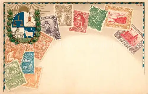 AK / Ansichtskarte Briefmarke_auf_Ak Uruguay  Briefmarke_auf_Ak