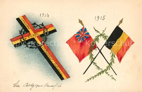 AK / Ansichtskarte Handgemalt Fahnen Belgien England Kreuz 