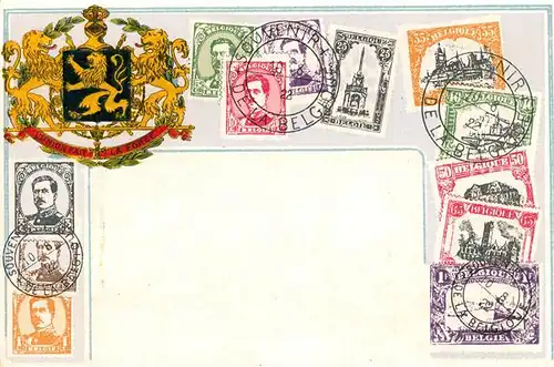 AK / Ansichtskarte Briefmarke_auf_Ak Belgien Wappen Briefmarke_auf_Ak