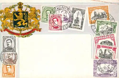 AK / Ansichtskarte Briefmarke_auf_Ak Wappen Belgien Briefmarke_auf_Ak