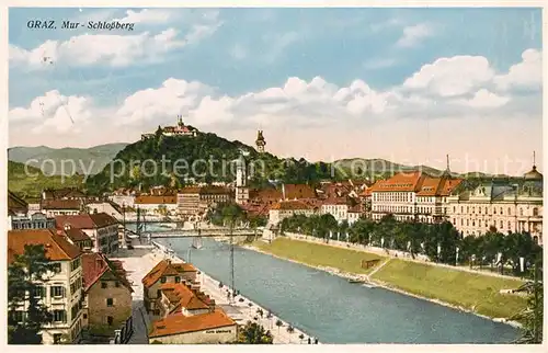 AK / Ansichtskarte Graz_Steiermark Panorama Blick ueber die Mur zum Schlossberg Graz_Steiermark