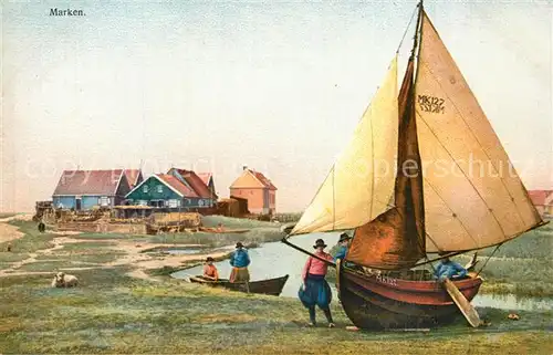 AK / Ansichtskarte Marken Wohnhaeuser der Insel Segelboot Wasserstrasse Trachten Photochromie Serie 164 Nr 2946 Marken