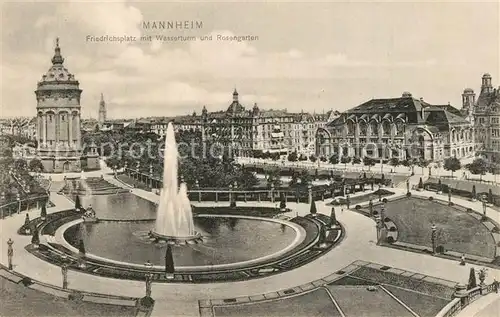AK / Ansichtskarte Mannheim Friedrichplatz mit Wasserturm und Rosengarten Fontaene Mannheim