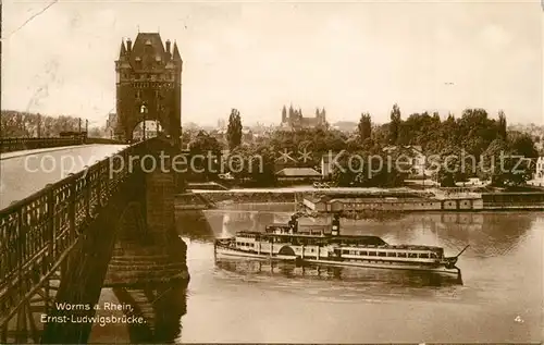 AK / Ansichtskarte Worms_Rhein Ernst Ludwigsbruecke Dampfer Trinks Postkarte Worms Rhein