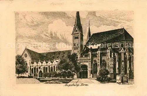 AK / Ansichtskarte Augsburg Dom Kuenstlerkarte Handpressen Kupferdruck Augsburg