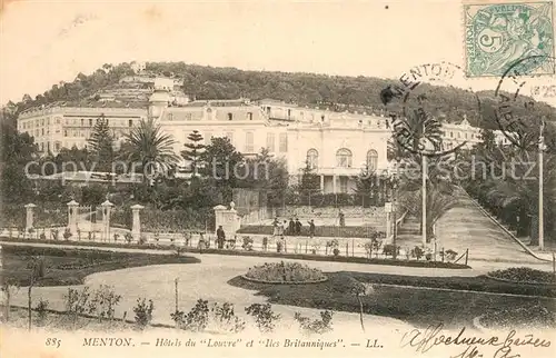 AK / Ansichtskarte Menton_Alpes_Maritimes Hotels du Louvre et Iles Britanniques Cote d Azur Menton_Alpes_Maritimes