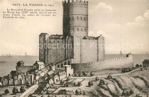 AK / Ansichtskarte La_Turbie Monument Romain Forteresse au Moyen Age XIIIe siece Dessin Kuenstlerkarte La_Turbie