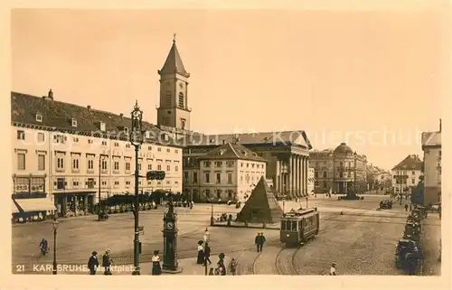 AK / Ansichtskarte Strassenbahn Karlsruhe Marktplatz 