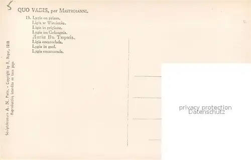 AK / Ansichtskarte Verlag_Noyer_(AN Paris)_Nr. 276 13 Quo Vadis Lygie en Prison D. Mastroianni  