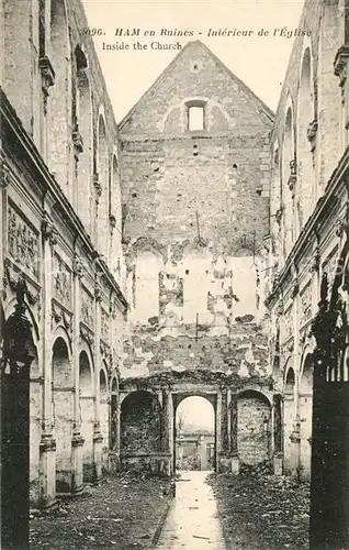 AK / Ansichtskarte Ham_Somme en Ruines Interieur de lEglise  Ham_Somme