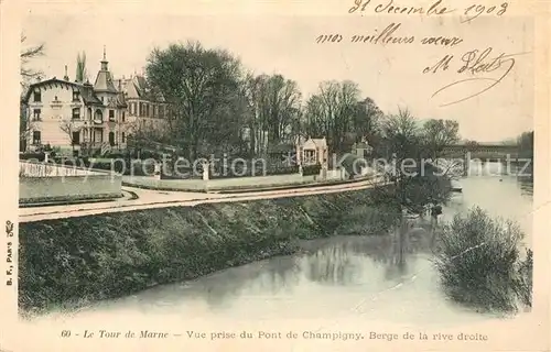 AK / Ansichtskarte Champigny sur Marne Le Tour de Marne Vue prise du Pont de Champigny Berge de la rive droite Champigny sur Marne