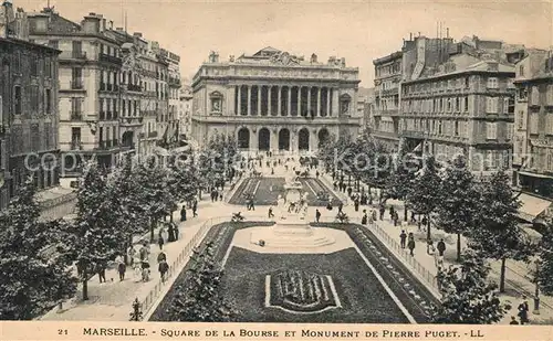 AK / Ansichtskarte Marseille_Bouches du Rhone Square de la Bourse et Monument de Pierre Puget Marseille