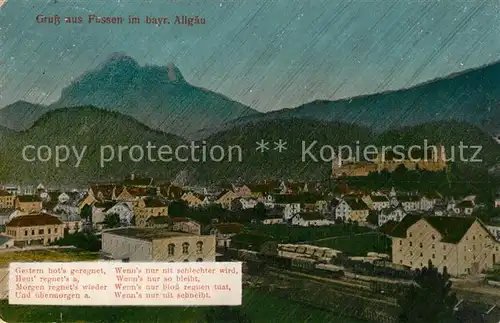AK / Ansichtskarte Fuessen_Allgaeu Stadtbild mit Schloss Allgaeuer Alpen Fuessen Allgaeu