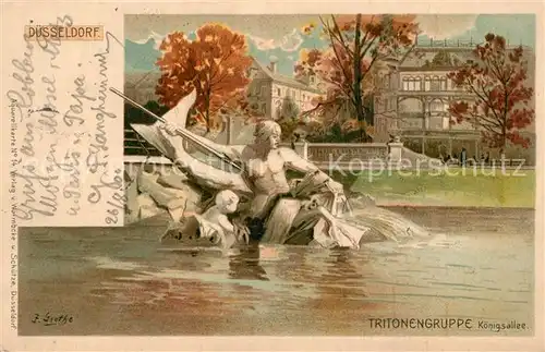 AK / Ansichtskarte Duesseldorf Tritonengruppe Koenigsalle Aquarellkarte No. 14 Kuenstlerkarte Duesseldorf