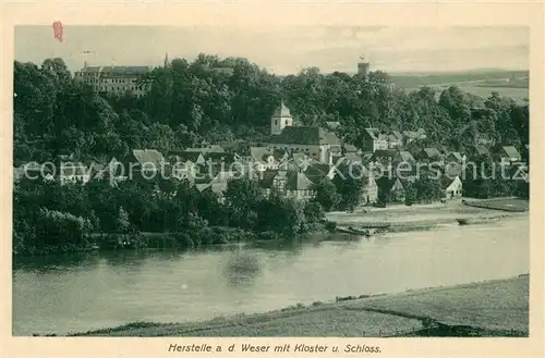 AK / Ansichtskarte Herstelle_Weser Ansicht mit Kloster und Schloss Herstelle_Weser