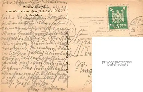 AK / Ansichtskarte Wertheim_Main Panorama Blick vom Wartberg mit Tauber und Main Wertheim Main