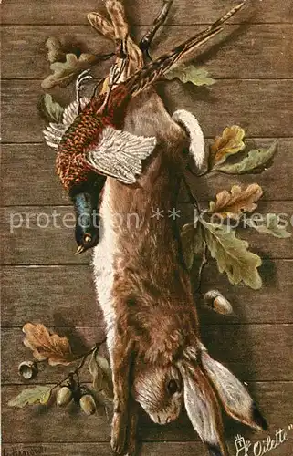 AK / Ansichtskarte Verlag_Tucks_Oilette_Nr. 400 B Jagd Stillleben Kaninchen Fasan 