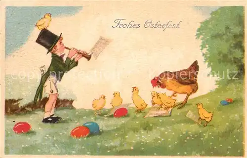 AK / Ansichtskarte Ostern_Easter_Paques Kind Klarinette K?ken Huhn Ostereier  