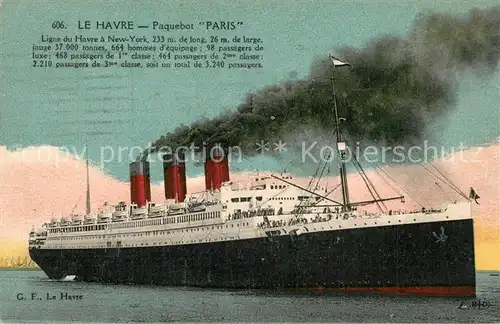 AK / Ansichtskarte Dampfer_Oceanliner Paquebot Paris Le Havre  