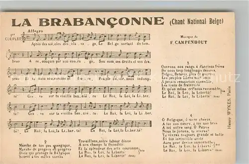 AK / Ansichtskarte Liederkarte La Brabanconne  Liederkarte