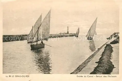 AK / Ansichtskarte Le_Grau du Roi_Gard Entree du Canal Retour des Pecheurs Dessin Kuenstlerkarte Le_Grau du Roi_Gard