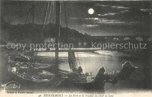 AK / Ansichtskarte Hennebont Le port et viaduc au clair de lune Hennebont
