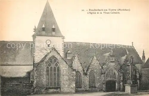 AK / Ansichtskarte Rochefort en Terre Eglise et le vieux Calvaire Rochefort en Terre