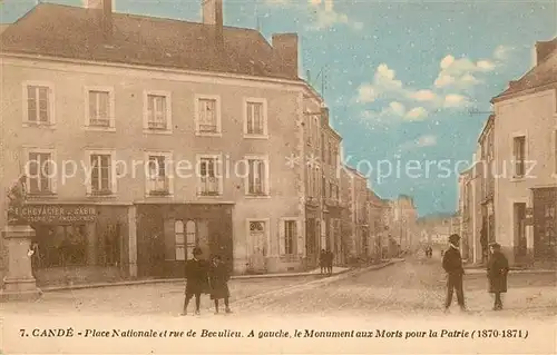 AK / Ansichtskarte Cande Place Nationale Rue de Beculieu Monument aux Morts pour la Patrie Cande