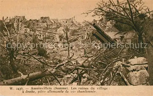 AK / Ansichtskarte Assainvillers Les ruines du village piece allemande de 150 abandonnee Assainvillers