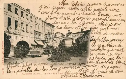 AK / Ansichtskarte Beaumont de Lomagne Statue de Fermat Hotel de Ville Beaumont de Lomagne